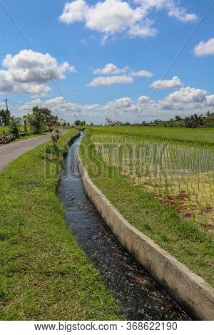 Irrigation Canal Called Subak, A Traditional Way Of Bringing Water To The Fields And Rice Terraces I