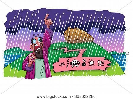 Angry Man Scolds God During The Flood