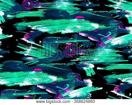 Watercolor Seamless Pattern. Vintage Texture Illustration. Green And Aqua Menthe Abstract Texture Ba