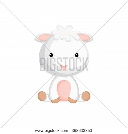 Cute Little Sheep Sitting. Adorable Cartoon Animal Character For Decoration And Design Of Album, Scr