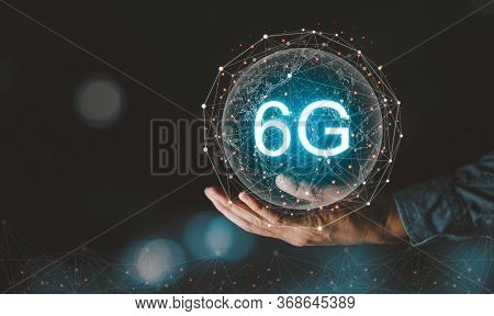 Businessman Holding Map Point With Global Network Connection 6g.concept Networking Technologies And 