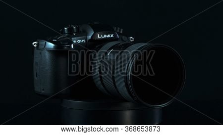 Tomsk, Russia - May 28, 2020: Panasonic Lumix Dmc-gh5 Camera With Metabones Speedbooster 0.71 Ultra 