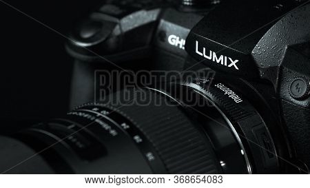 Tomsk, Russia - May 28, 2020: Panasonic Lumix Dmc-gh5 Camera With Metabones Speedbooster 0.71 Ultra 