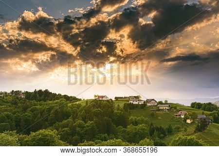 Gamlitz Town In Austria Vineyards In Sulztal Area South Styria, Famous Wine Country. Wine Road Touri