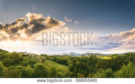 Gamlitz Town In Austria Vineyards In Sulztal Area South Styria, Famous Wine Country. Wine Road Touri