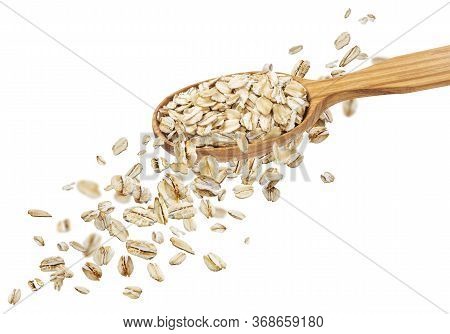 Falling Oat Flakes Isolated On White Background