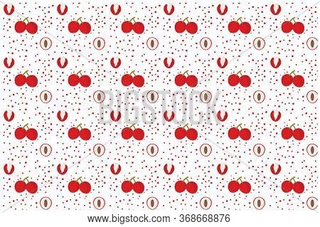 Lychee Seamless Pattern. Exotic Fruit Litchi. Vector Flat On White Background.