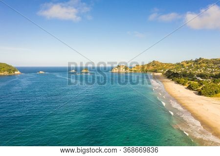 An aerial view of Hahei Beach New Zealand
