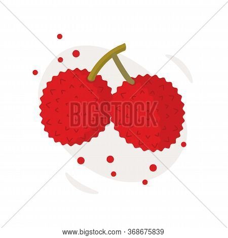Tropical Fruit - Pair Of Lychee - Icon Set Isolated On White Background. Two Lychees. Flat Vector Il