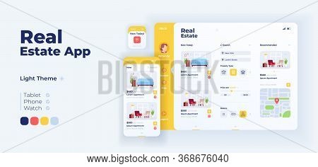 Real Estate App Screen Vector Adaptive Design Template. Realtor Agency. Buying Apartment Application