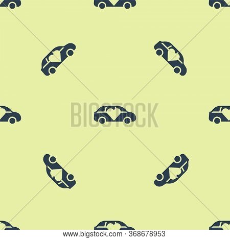 Blue Luxury Limousine Car Icon Isolated Seamless Pattern On Yellow Background. For World Premiere Ce