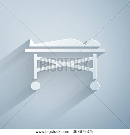 Paper Cut Dead Body In The Morgue Icon Isolated On Grey Background. Paper Art Style. Vector.