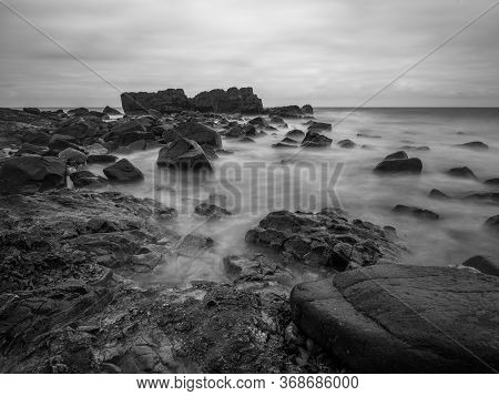 Long Exposure Of Beach, Sea And Rocks On The Black Sea Coast