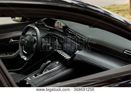 Katowice / Poland - 06.14.2020: View Of The Modern Interior Of Peugeot 508 Gt Finished In Wood And L