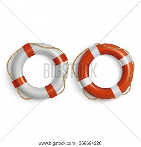 Lifebuoies Icons Set. Life Preserver Or Saver Red And White.