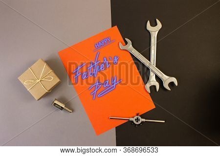 Trend Greeting Card, Online Banner On Father's Day With A Blue Neon Sign