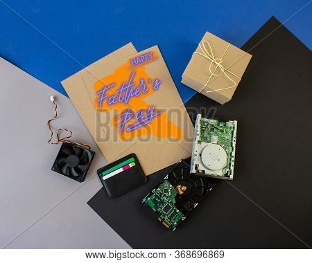Trend Greeting Card, Online Banner On Father's Day With A Blue Neon Sign
