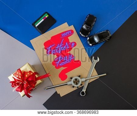 Trend Greeting Card, Online Banner On Father's Day With A Blue Neon Sign
