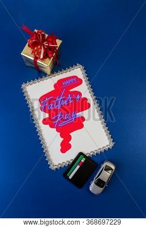 Trend Greeting Card, Online Banner On Father's Day With A Blue Neon Sign