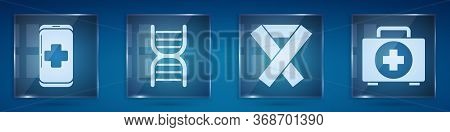 Set Emergency Mobile Phone Call To Hospital, Dna Symbol, Awareness Ribbon And First Aid Kit. Square 