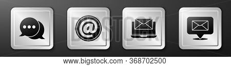 Set Speech Bubble Chat, Mail And E-mail, Laptop With Envelope And Speech Bubble With Envelope Icon. 