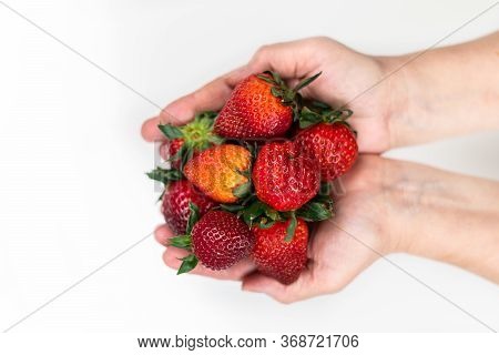 Strawberries On A White Background Isolate. Juicy Red Strawberry