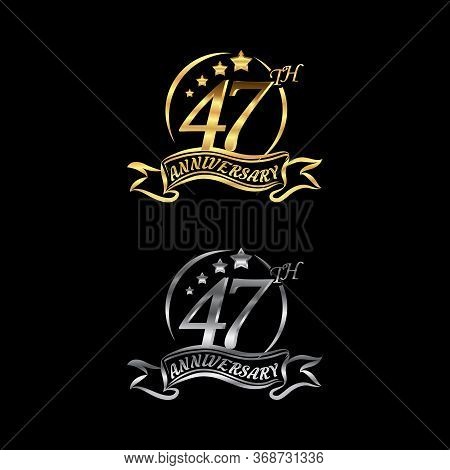 Celebrating The 47th Anniversary Logo,star Shape, With Gold And Silver Rings And Gradation Ribbons I