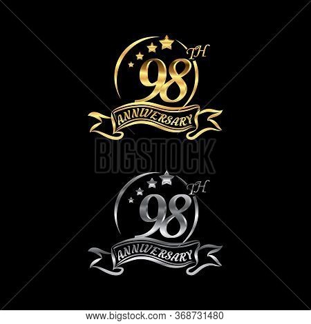 Celebrating The 98th Anniversary Logo,star Shape, With Gold And Silver Rings And Gradation Ribbons I