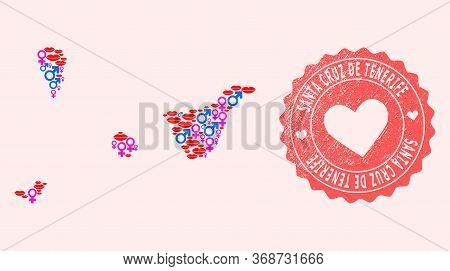 Vector Collage Of Love Smile Map Of Santa Cruz De Tenerife Province And Red Grunge Seal Stamp With H