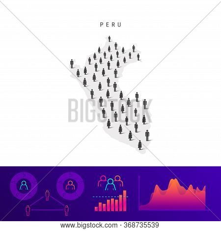 Peruvian People Icon Map. Detailed Vector Silhouette. Mixed Crowd Of Men And Women. Population Infog