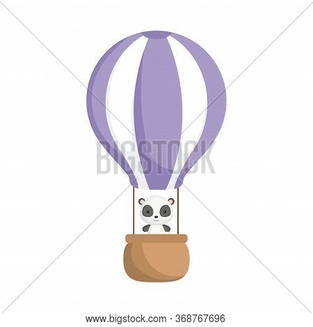Cute Baby Panda In The Hot Air Balloon. Graphic Element For Childrens Book, Album, Scrapbook, Postca