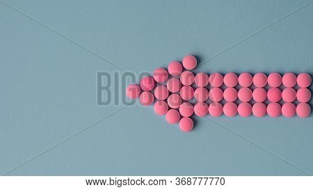 Pointer Of Pink Tablets, Pile Of Pink Pills, Conceptual Image