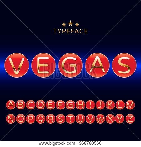 Vintage Retro Style Gold Font, The Letters On The Buttons Button Slot Machines, Vector Illustration,