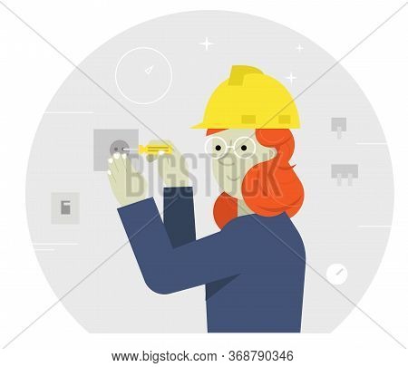 Woman Electric Worker Inspecting Electricity System, Female Professional On Work.