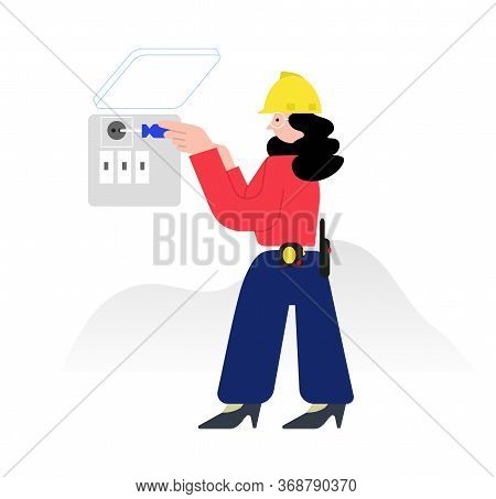 Woman Electric Worker Inspecting Electricity System, Female Professional On Work.