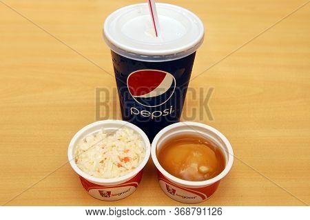 Mandai, Sg - Apr 6 - Pepsi Drink, Mashed Potato And Coleslaw At Kfc On April 6, 2012 In Mandai, Sing
