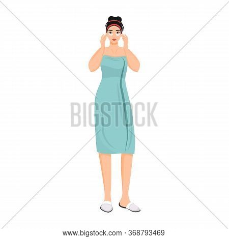 Woman Applying Under Eyes Patches Flat Color Vector Faceless Character. Girl Using Face Mask Isolate
