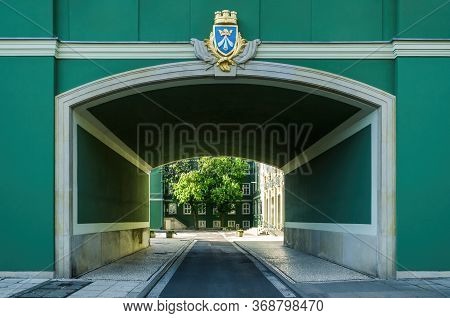 Szczecin, West Pomeranian / Poland - 2020: An Architecturally Decorative Entrance Gate To Courtyard 