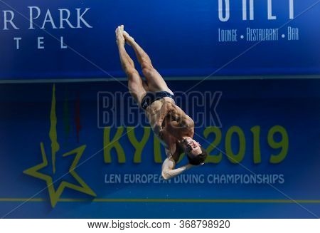 Kyiv, Ukraine - August 7, 2019: Patrick Hausding Of Germany Performs During Mens 1m Springboard Fina