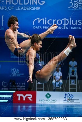 Kyiv, Ukraine - August 6, 2019: Elena Bertocchi And Maicol Verzotto Of Italy Perform During Mixed 3m