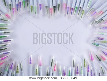 Frame Made Of Many Pens And Markers Of Different Colors
