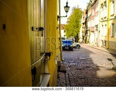 Fragment Of The Old Wrought Doors. Antique Shop Door In Tallinn, Estonia. Closed Business Concept. S