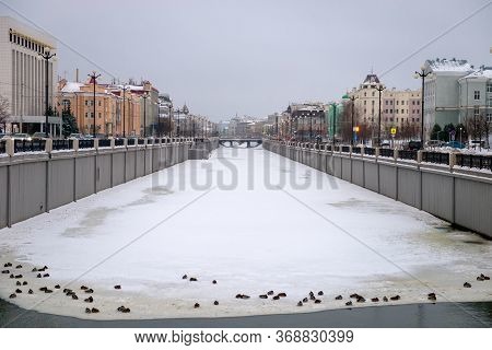 Kazan, Russia - January 3 2020: River Bulak - Channel In The Vakhitovsky District Of Kazan On Winter