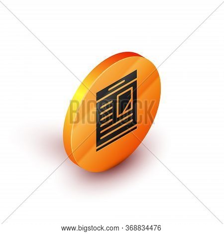 Isometric Newspaper Advertisement Displaying Obituaries Icon Isolated On White Background. Orange Ci