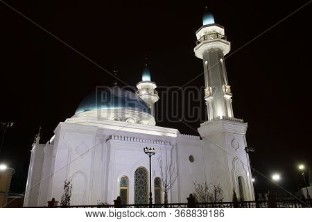 Irek Mosque With Illumination In Late Winter Night. Kazan, Tatarstan, Russia