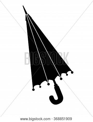Closed Umbrella- Cane - Vector Black Silhouette For Logo Or Pictogram. Umbrella Cane - Sign Or Icon.