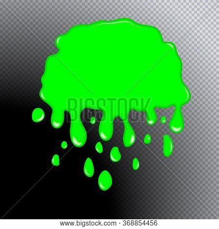 Glitter Slime Dripping Isolated On Transparent Background. Glossy Goo Green Slime Blots. Realistic R