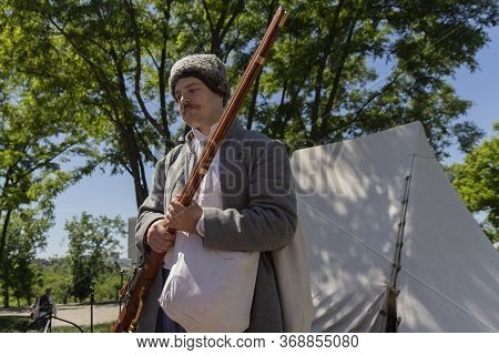 Kiev, Ukraine - May 27, 2018: Men In Costumes Of Cossacks At The Festival Of Historical Reconstructi