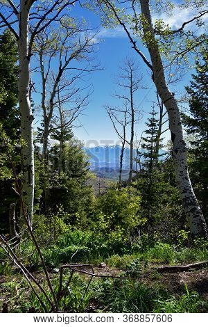 Rocky Mountain Wasatch Front Peaks, Panorama Landscape View From Butterfield Canyon Oquirrh Range By
