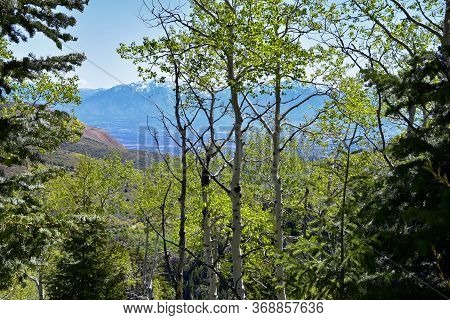 Rocky Mountain Wasatch Front Peaks, Panorama Landscape View From Butterfield Canyon Oquirrh Range By